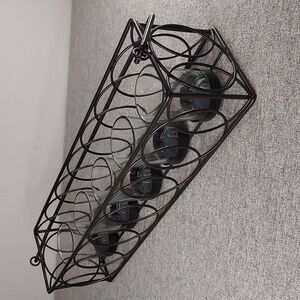 Metal Decorative Circular Pattern 5 Votive Candle Display Holder w/ Handle